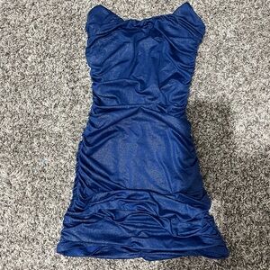 Lucy in the Sky Blue Ruched Strapless Dress